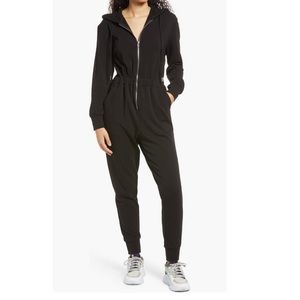 We Wore What Black Leisure Hooded Jumpsuit